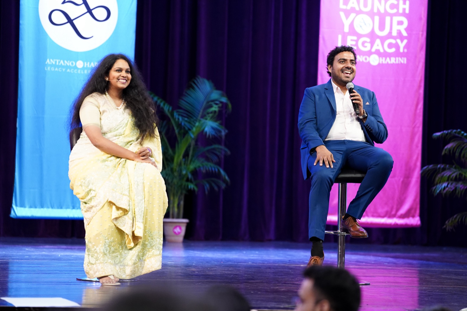 Antano Solar John and Harini Ramachandran on the Winning Heart Legendary Leadership stage